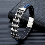 Mkendn punk masculino corrente de motociclista trançado pulseira de couro genuíno aço inoxidável fivela magnética pulseira presentes homme pulseras