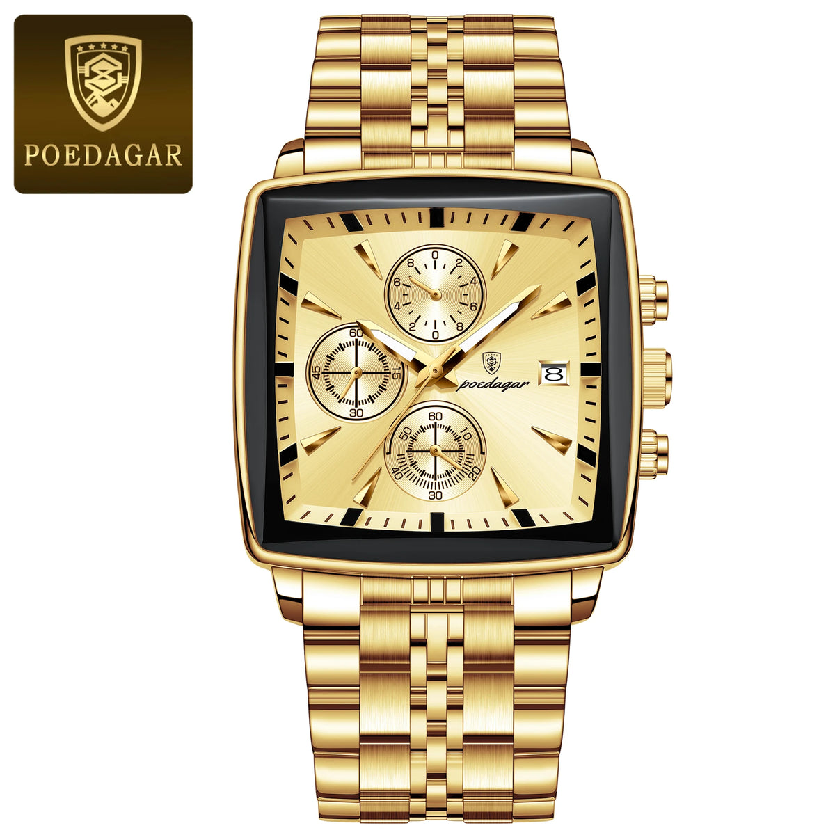 Poedagar luxo homem de negócios relógio de pulso cronógrafo à prova dwaterproof água calendário luminoso relógio para homem quadrado quartzo relógios masculinos reloj