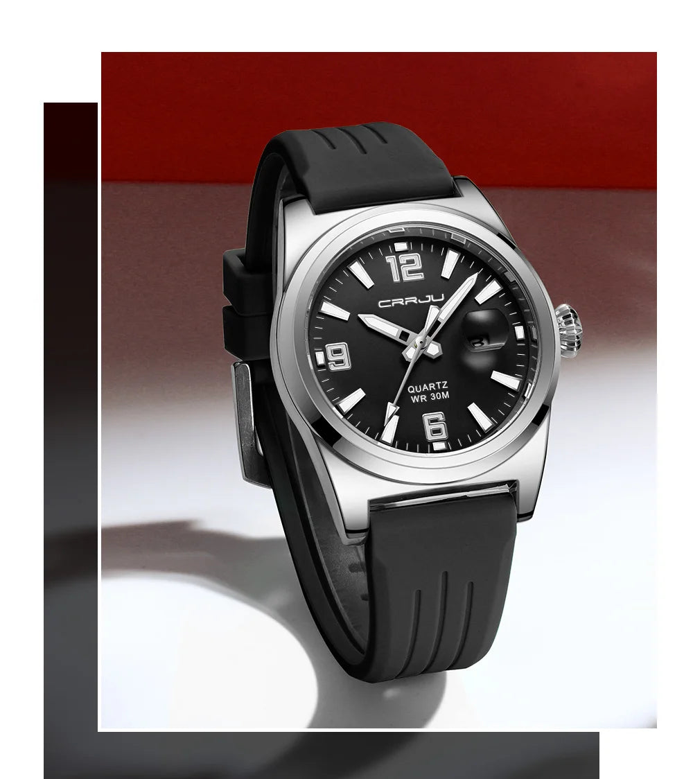 Crrju casual relógio de pulso quartzo moda à prova dwaterproof água relógios masculinos esporte pulseira silicone masculino relógio luminoso relogio masculino