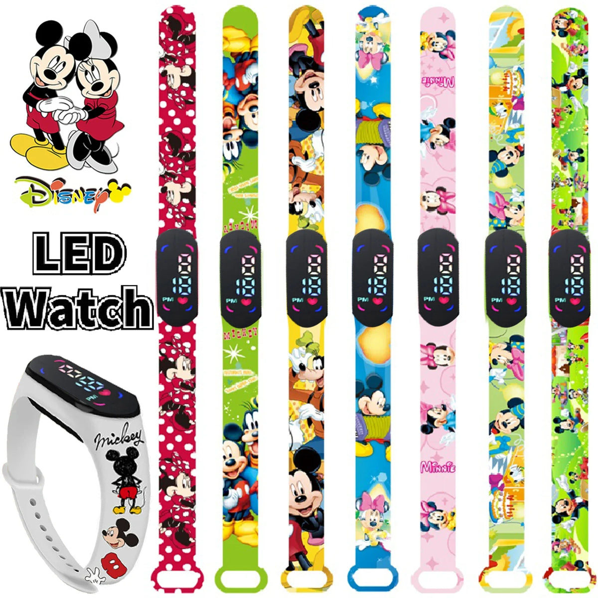 Nova disney mickey minnie led toque relógio donald duckbracelet relógio estudante crianças esportes dos desenhos animados relógio eletrônico presente brinquedo