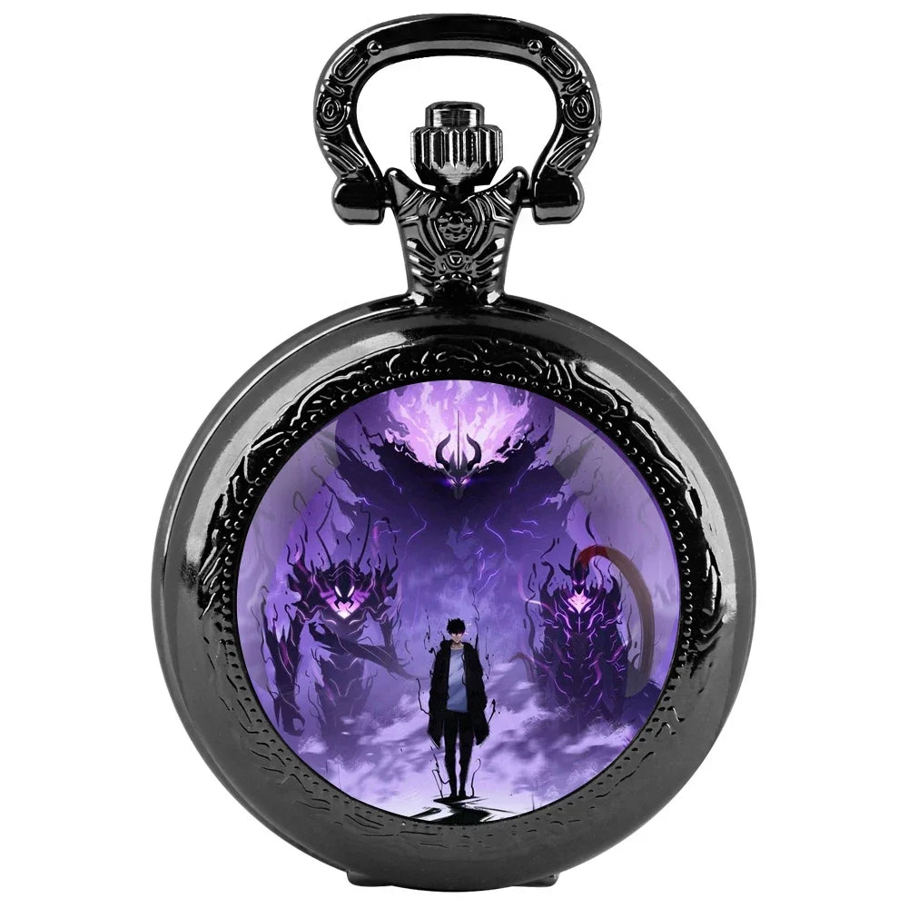 Anime solo nivelamento cúpula de vidro relógio de bolso com corrente colar vintage quartzo pingente relógios masculino feminino presente