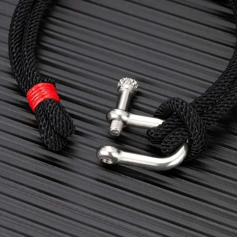 Homens preto de aço inoxidável u forma sobrevivência pulseira acampamento ao ar livre resgate emergência manilha corda pulseira para presentes femininos
