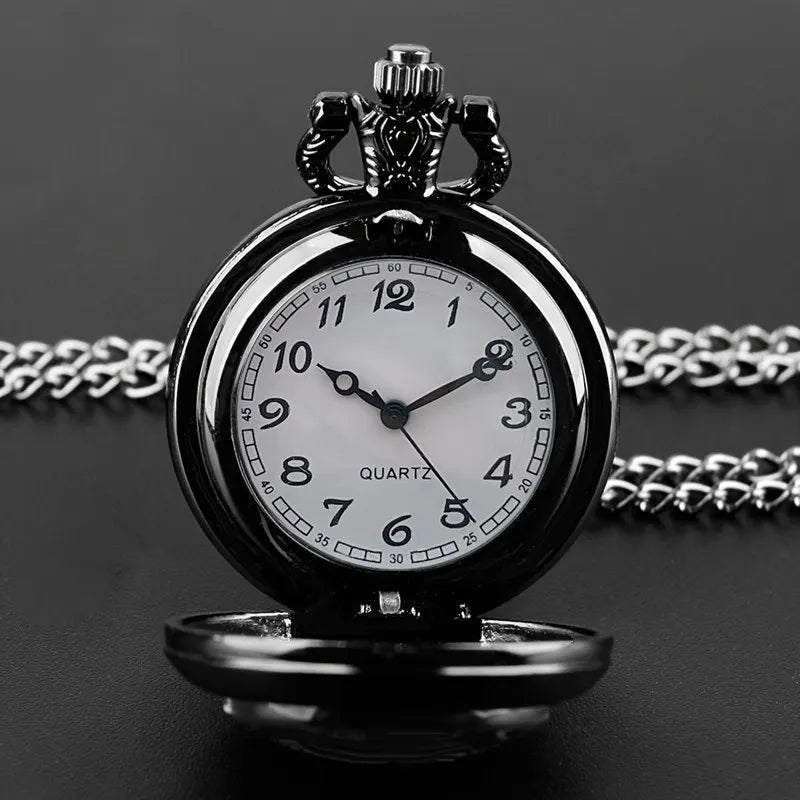 Relógio de bolso requintado de corvo inteligente estilo vintage - movimento de quartzo, mostrador redondo, colar preto exclusivo presente de lembrança para crianças