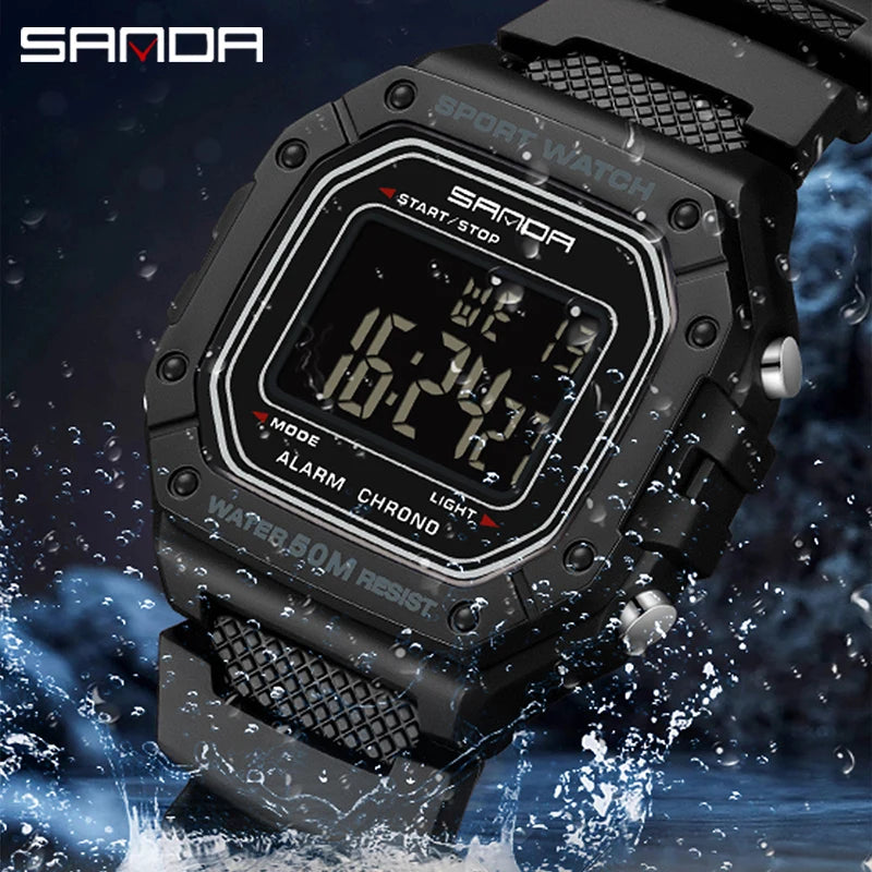 Sanda 2156 moda masculina relógio militar resistente à água esporte relógios exército grande dial led digital relógios de pulso cronômetros para o sexo masculino