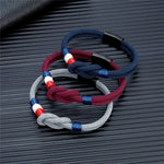 MKENDN Pulseira de corda com nó quadrado de aço inoxidável preto, masculina, feminina, feita à mão, design de camada dupla, bandeira da França, joias de casal