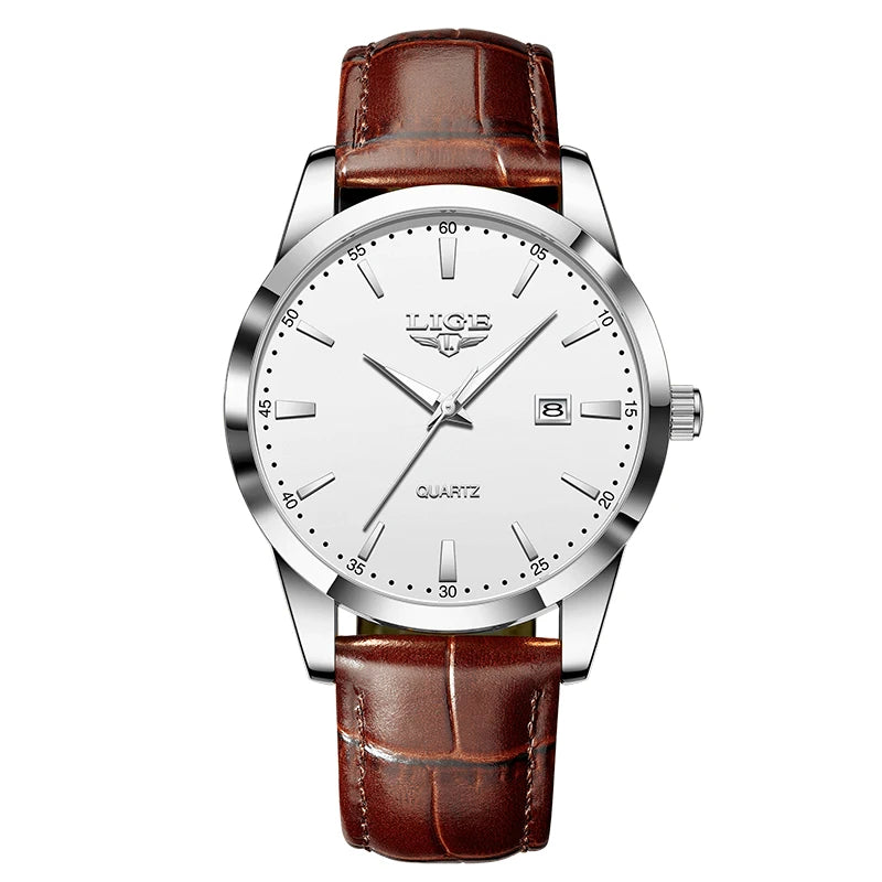 Lige moda relógio de couro marrom masculino militar esportes quartzo relógios de pulso casual à prova dwaterproof água cronógrafo relogios masculino
