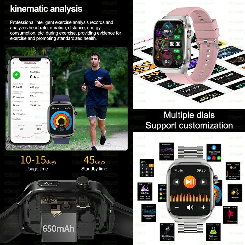 2024 novo grau médico ácido úrico gordura no sangue smartwatch ecg glicose no sangue freqüência cardíaca pressão arterial monitoramento de saúde relógio inteligente