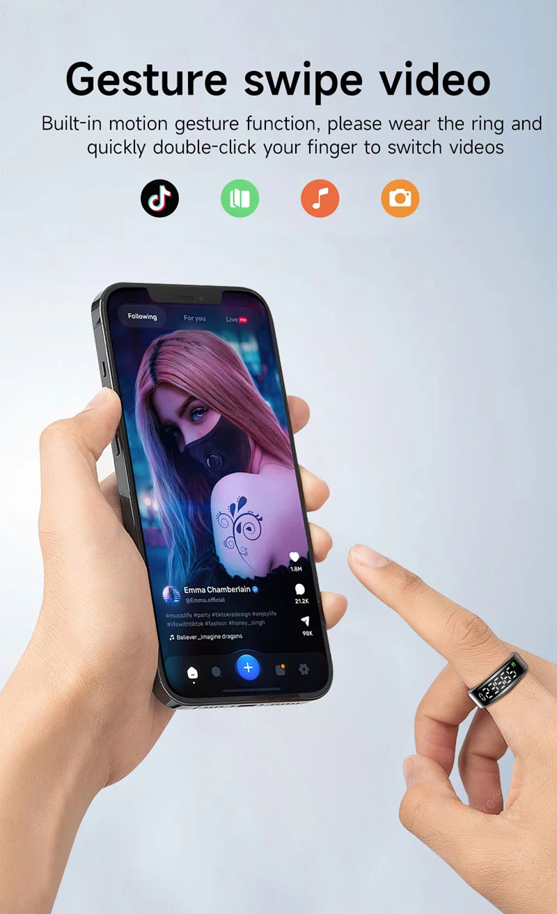 Xiaomi anel inteligente tela de exibição toque monitor saúde gesto furto vídeo/escova tiktok 5atm à prova dwaterproof água smartring para homens
