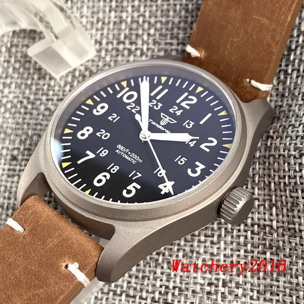 Novo tandorio piloto 39mm relógio de titânio movimento nh35 200m à prova dwaterproof água luminosa mergulho automático relógio masculino vidro safira escovado