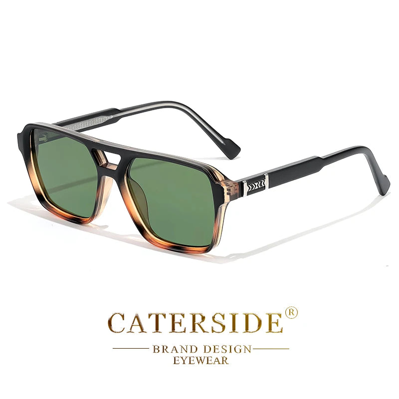 Caterside retro punk óculos de sol masculino quadro quadrado plana superior ponte dupla alta qualidade óculos de sol para mulheres festa festival presentes