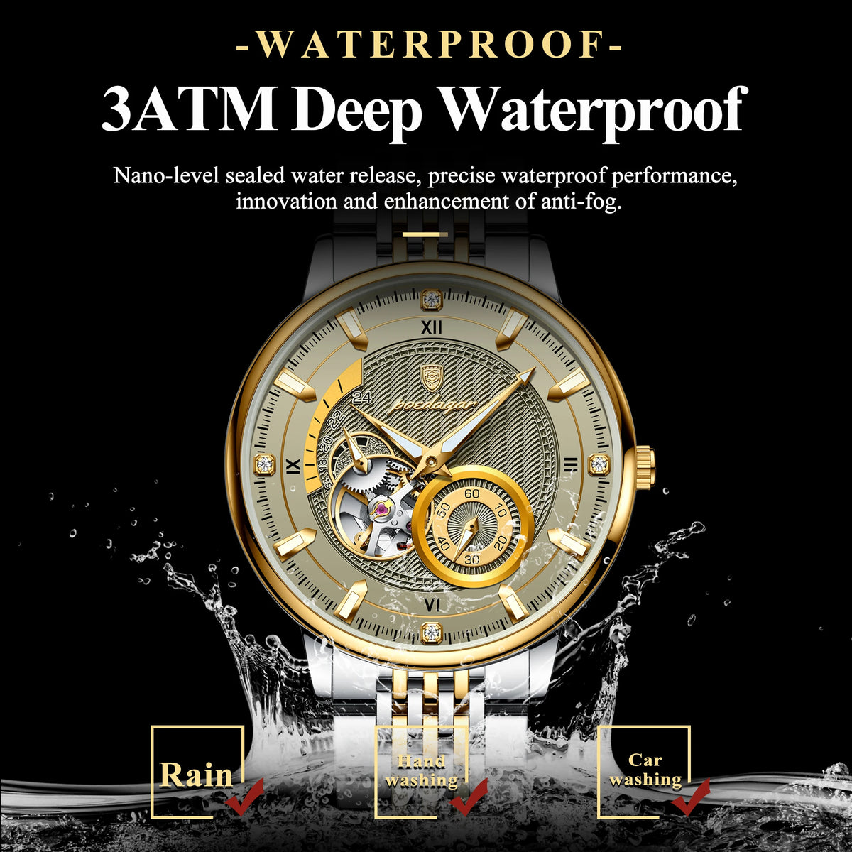 Poedagar topo de luxo relógio masculino luminoso oco tourbillon automático homem relógio de pulso mecânico aço inoxidável relógios masculinos reloj