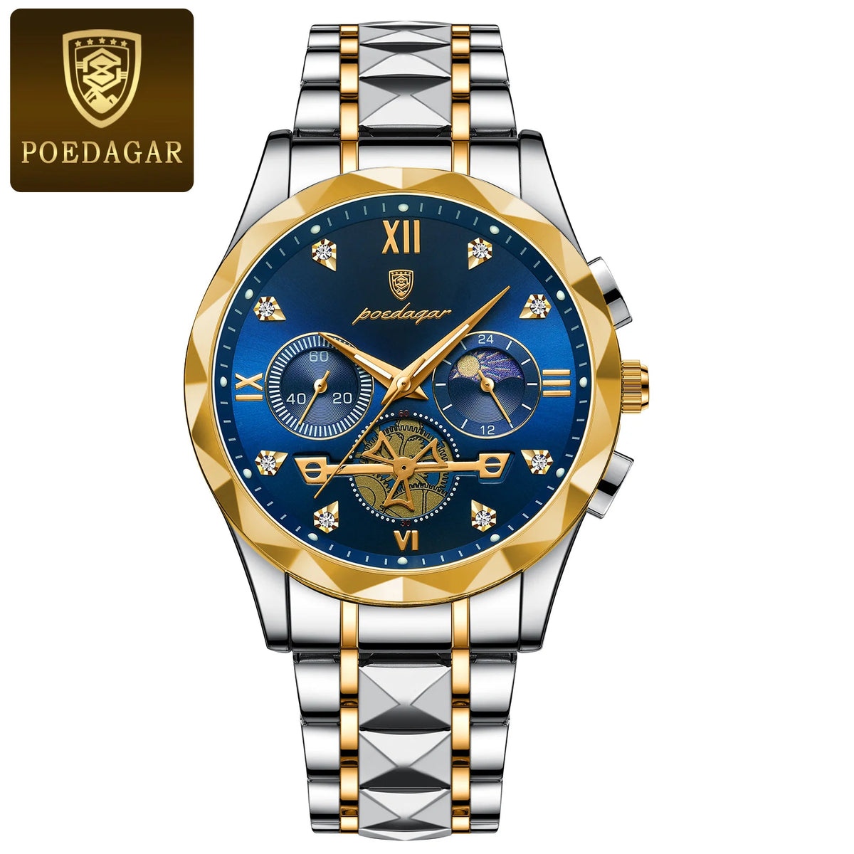 Poedagar luxo homem relógio de pulso cronógrafo à prova dwaterproof água luminosa relógio masculino aço inoxidável alta qualidade esporte relógios quartzo