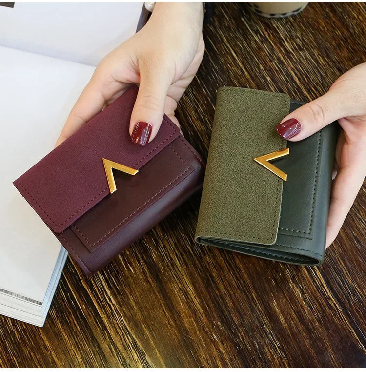 Couro nova bolsa feminina pequena carteira de couro curto marca luxo mini moda feminina carteiras e bolsa titular do cartão de crédito