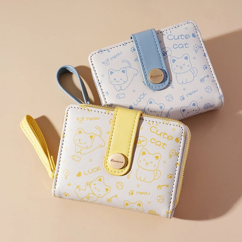 Carteira japonesa bonito do gato para mulheres, bolsa curta, titular do cartão do banco da identificação, saco do dinheiro, carteiras do zíper, armazenamento da chave, meninas, meninas
