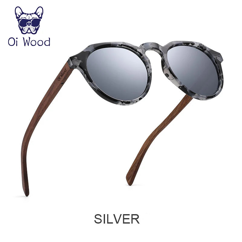 Oi óculos de sol de madeira feminino masculino óculos de sol de madeira de nogueira redondos lentes vermelhas armações de concha de tartaruga