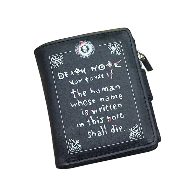 Death Note Anime Carteira curta de couro PU preto e porta-moedas para meninos e meninas presente