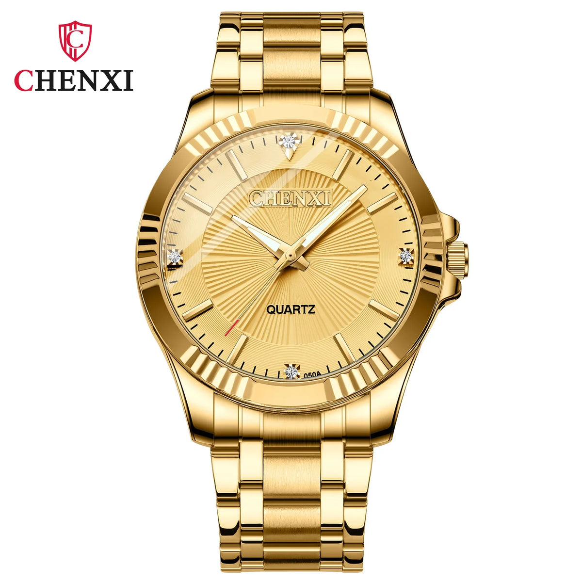 CHENXI-Homens e Mulheres Relógio De Pulso De Quartzo De Aço Inoxidável, Relógios De Negócios Impermeáveis, Relógios De Vestido Dourado Único, Marca De Luxo, 050A