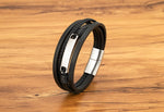 Xqni pulseira de couro trançado multicamadas, masculina, tendência legal, aço inoxidável, fivela casual, acessórios de joias, presente