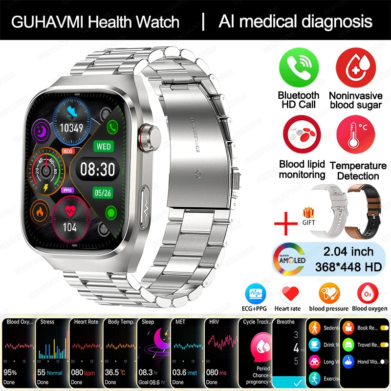 2024 novo grau médico ácido úrico gordura no sangue smartwatch ecg glicose no sangue freqüência cardíaca pressão arterial monitoramento de saúde relógio inteligente