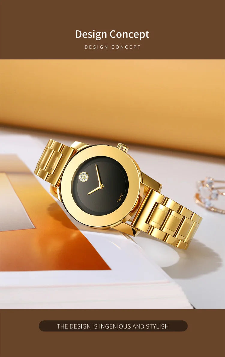 Skmei unissex quartzo pulseira à prova d'água relógios de luxo pulseira de aço inoxidável estilo simples display analógico relógio de pulso fashion