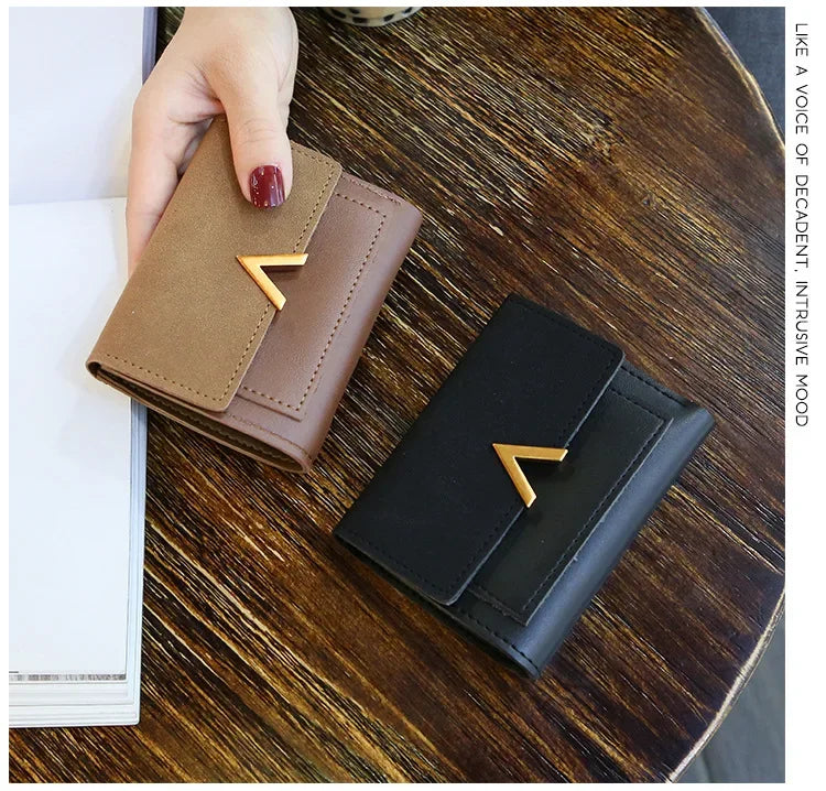 Couro nova bolsa feminina pequena carteira de couro curto marca luxo mini moda feminina carteiras e bolsa titular do cartão de crédito