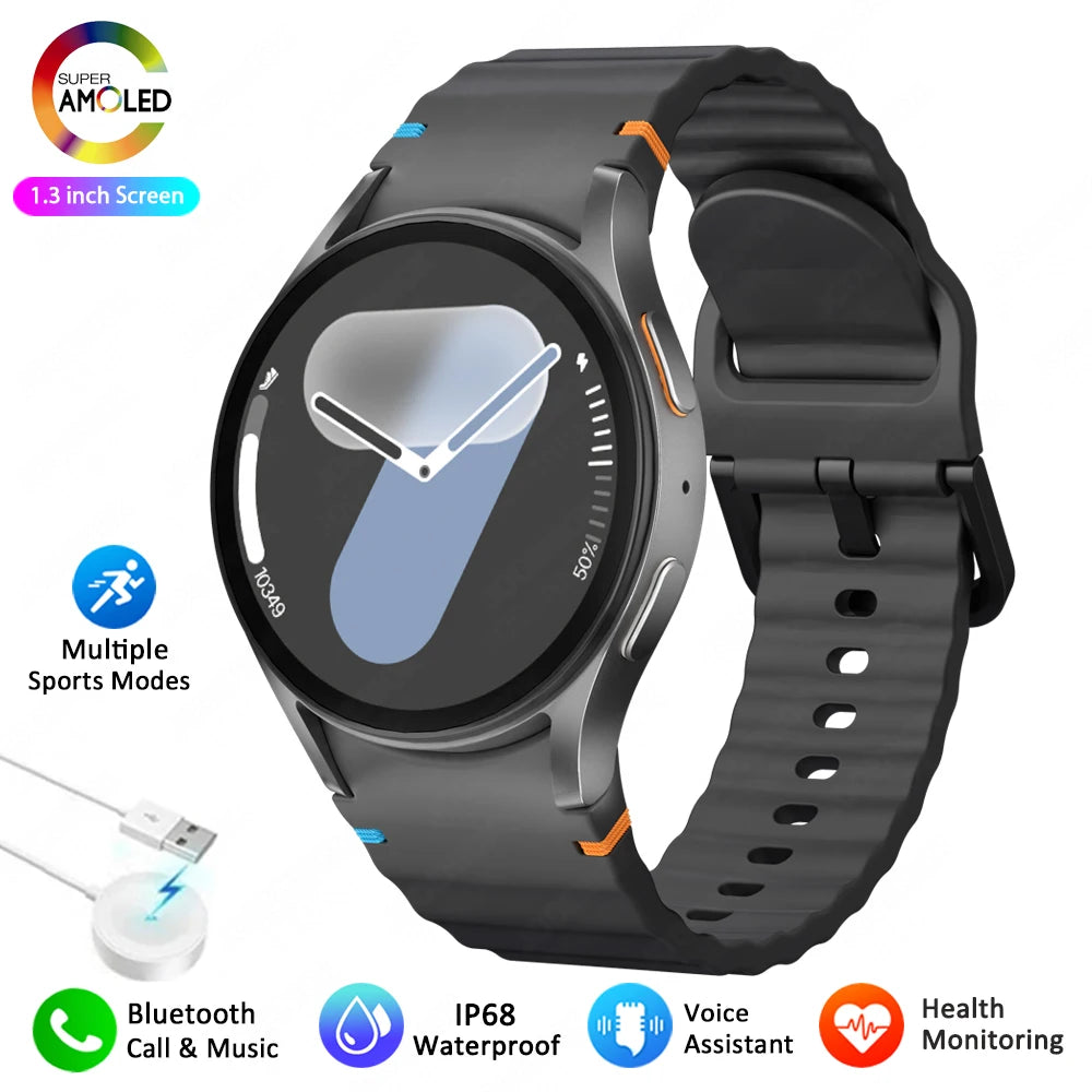 Para galaxy watch 7 relógio inteligente das mulheres dos homens amoled tela hd bússola freqüência cardíaca fitness esporte à prova dwaterproof água bluetooth chamada smartwatch