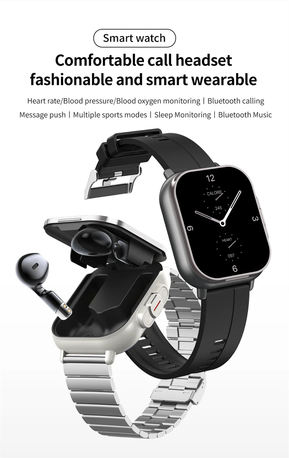 2024 relógio inteligente 2 em 1 com fone de ouvido smartwatch bluetooth chamada relógio masculino gps pista monitor freqüência cardíaca jogar música smartwatch