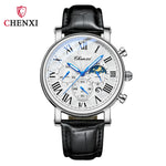 Chenxi 973 multi-função negócios fase da lua data à prova dwaterproof água roma analógico importado relógio de pulso masculino dial relógios de couro de quartzo