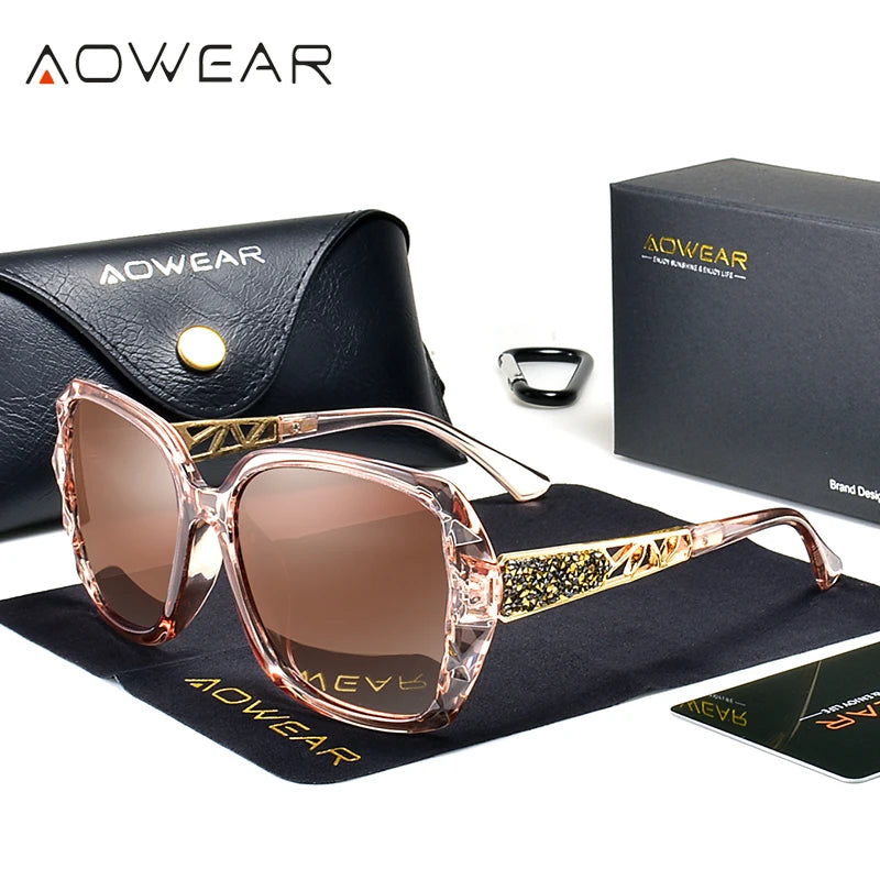 Aowear vintage rosa espelho óculos de sol feminino polarizado quadrado gradiente óculos de sol para senhoras claro oversized lunette de soleil