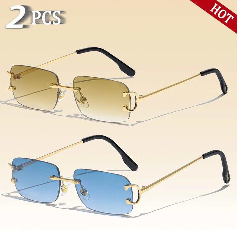 Caterside retangular óculos de sol masculino sem aro branco cobre pequeno quadrado óculos de sol para mulher lente gradiente ao ar livre uv400