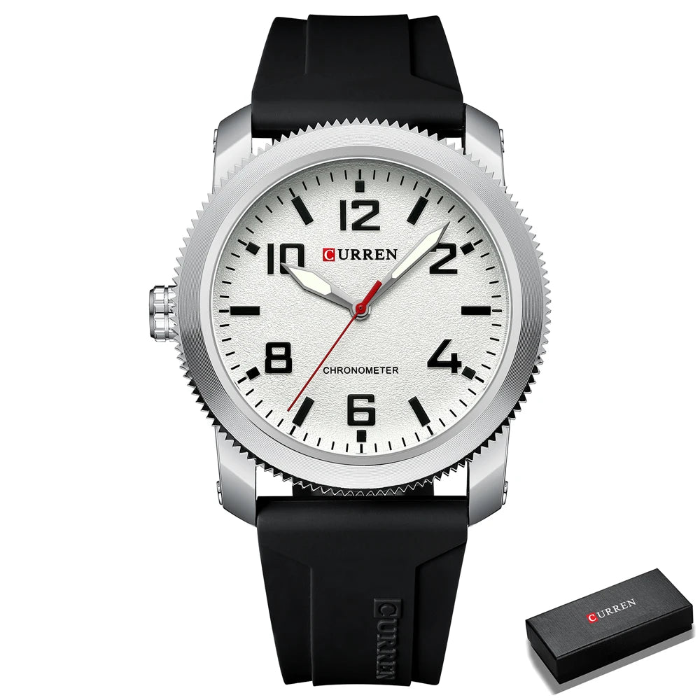 CURREN Moda Simples Relógios Masculinos com Grande Mostrador de Numerais Relógio de Pulso de Quartzo para Cavalheiro de Negócios com Pulseira de Silicone