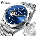 Chenxi 8856 marca superior movimento automático relógio mecânico para homens esqueleto oco homem relógios à prova dwaterproof água relógio de pulso de negócios