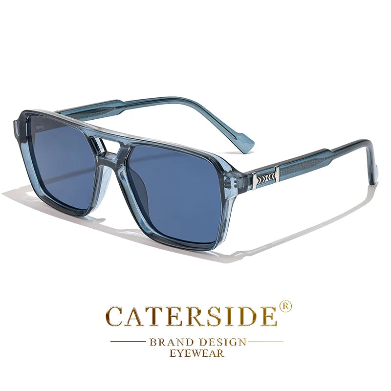 Caterside retro punk óculos de sol masculino quadro quadrado plana superior ponte dupla alta qualidade óculos de sol para mulheres festa festival presentes