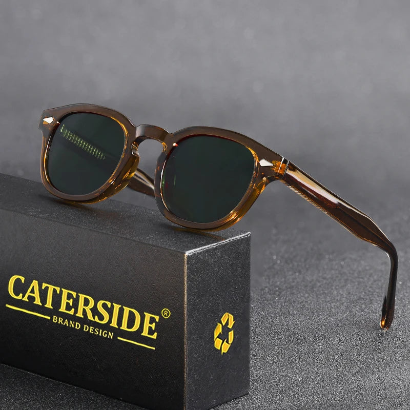 Caterside retro redondo masculino óculos de sol punk ácido propiônico pino templo luxo óculos de sol feminino esportes lazer festa óculos uv400