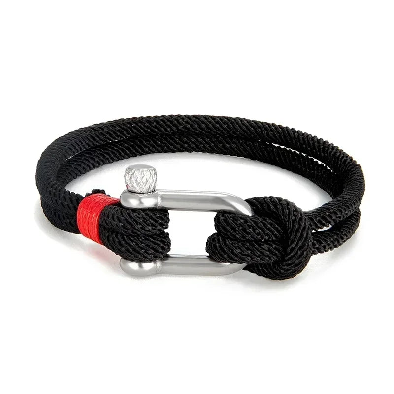 Homens preto de aço inoxidável u forma sobrevivência pulseira acampamento ao ar livre resgate emergência manilha corda pulseira para presentes femininos