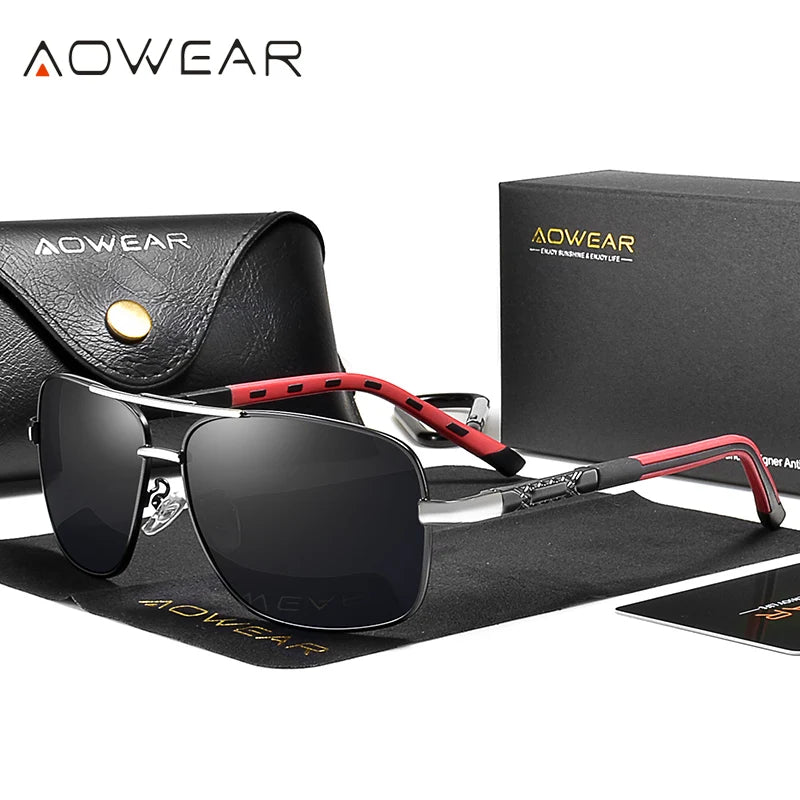 Aowear óculos de sol espelhados polarizados masculinos para homens mulheres luxo qualidade retro retângulo uv400 condução óculos de sol gafas de sol