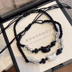 2 pçs natural moonstone obsidiana pulseiras artesanal casal bonito preto branco gato pulseira acessórios jóias