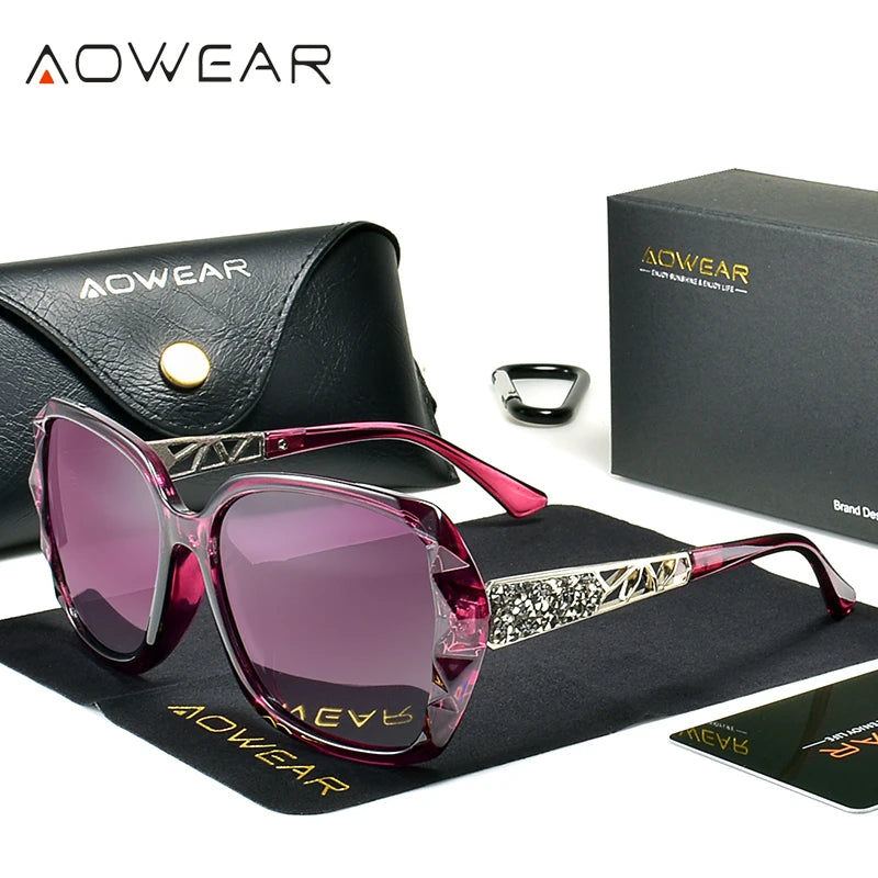 AOWEAR-Luxury Square Oversized Sunglasses for Women, Polarized Brand Design, óculos de sol vintage, tons ao ar livre, óculos para senhoras