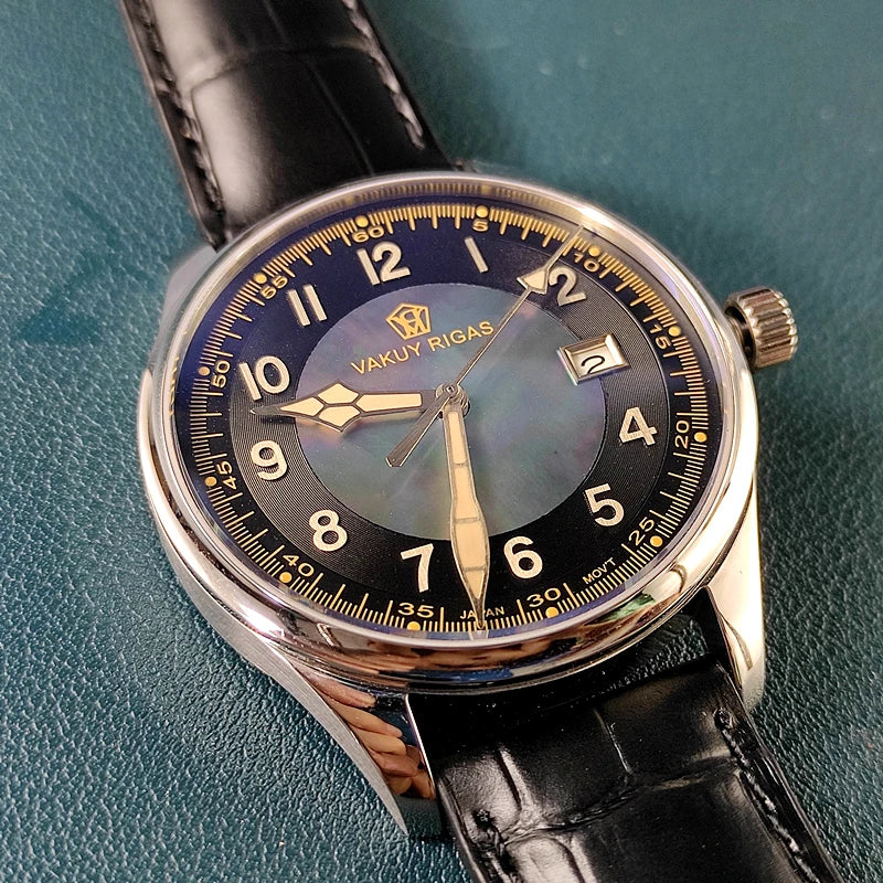 Relógio de pulso mecânico automático masculino, impermeável, calendário luminoso, ponteiro de gás, piloto alemão, movimento Nh35, C1
