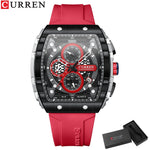 CURREN Esporte Cronógrafo Relógio de Quartzo para Homens Moda Azul Pulseira de Silicone Tonneau Dial Relógio de Pulso com Data 3atm À Prova D 'Água