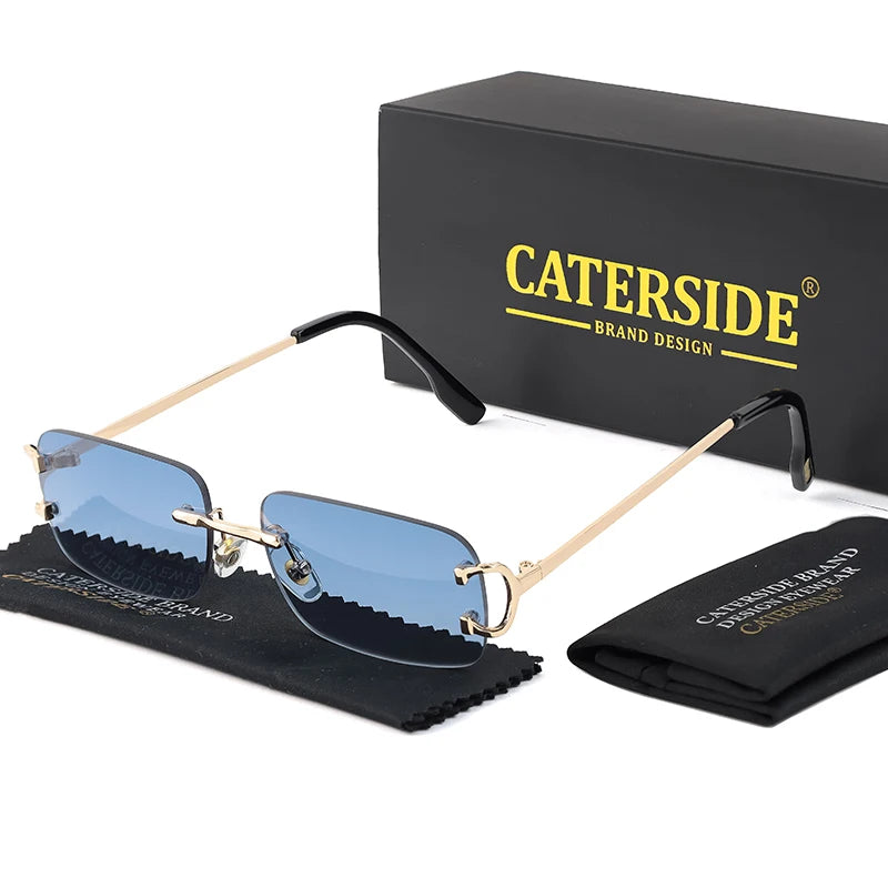 Caterside retangular óculos de sol masculino sem aro branco cobre pequeno quadrado óculos de sol para mulher lente gradiente ao ar livre uv400