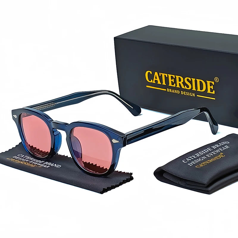 Caterside retro redondo masculino óculos de sol punk ácido propiônico pino templo luxo óculos de sol feminino esportes lazer festa óculos uv400