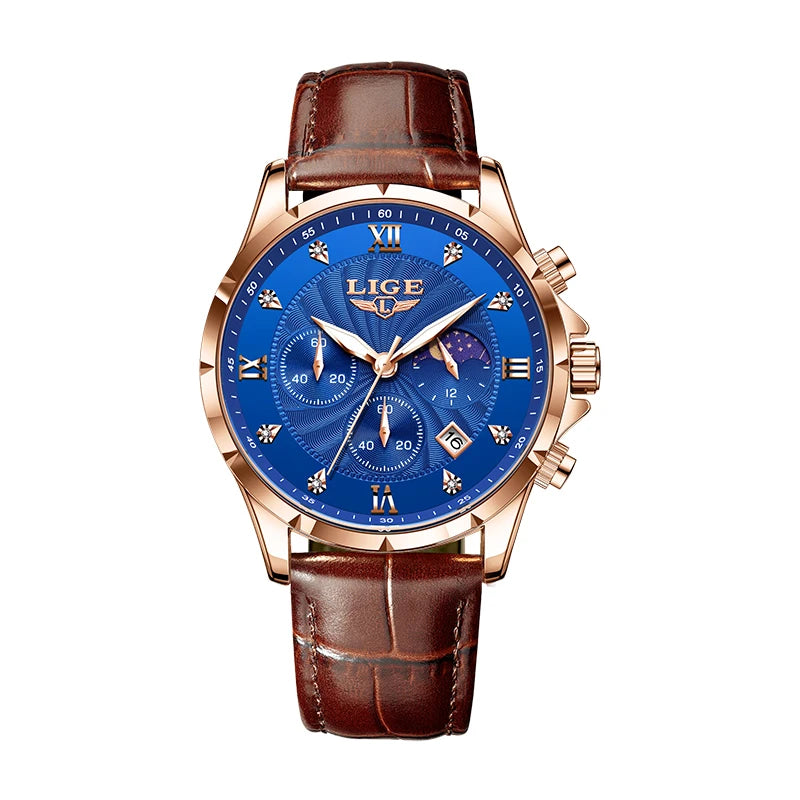 Novos relógios masculinos lige marca superior de luxo couro casual relógio quartzo esporte à prova dwaterproof água relógio relogios masculino + caixa