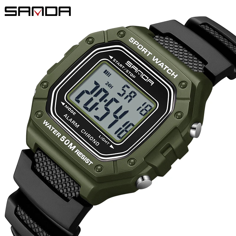 Sanda 2156 moda masculina relógio militar resistente à água esporte relógios exército grande dial led digital relógios de pulso cronômetros para o sexo masculino