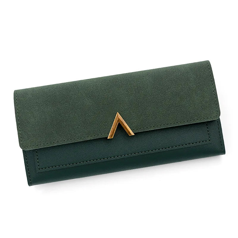 Nova versão coreana carteira feminina longa fivela em forma de v carteira três dobras para mulher, bolsa de mão, bolsa de cartão de mudança