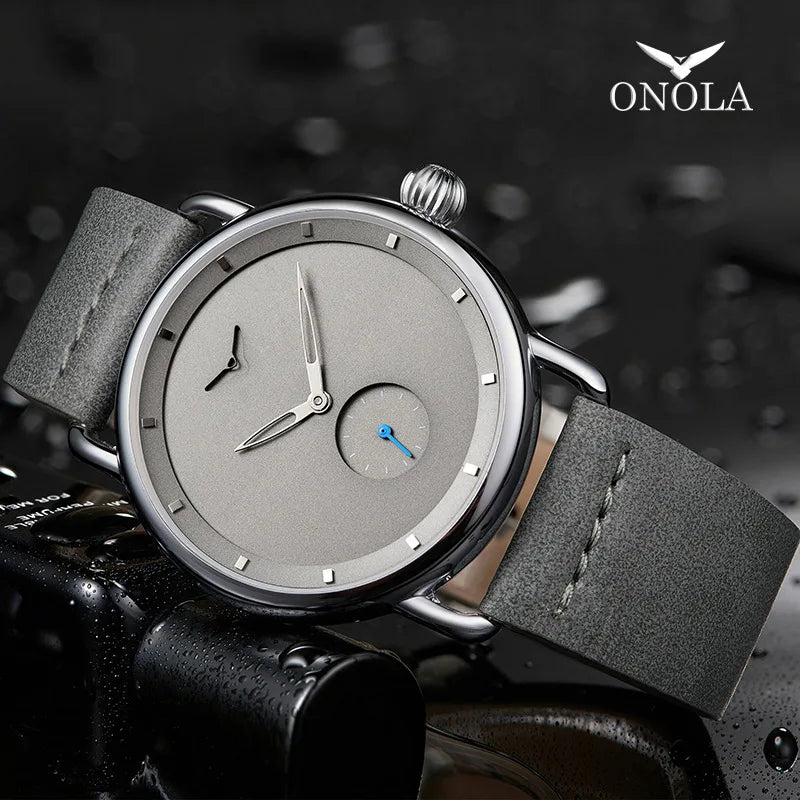 Relógio casual masculino marca onola relógio de pulso de quartzo simples waterpoor couro homem relógios de luxo