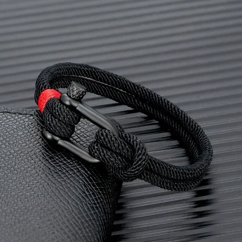 Homens preto de aço inoxidável u forma sobrevivência pulseira acampamento ao ar livre resgate emergência manilha corda pulseira para presentes femininos