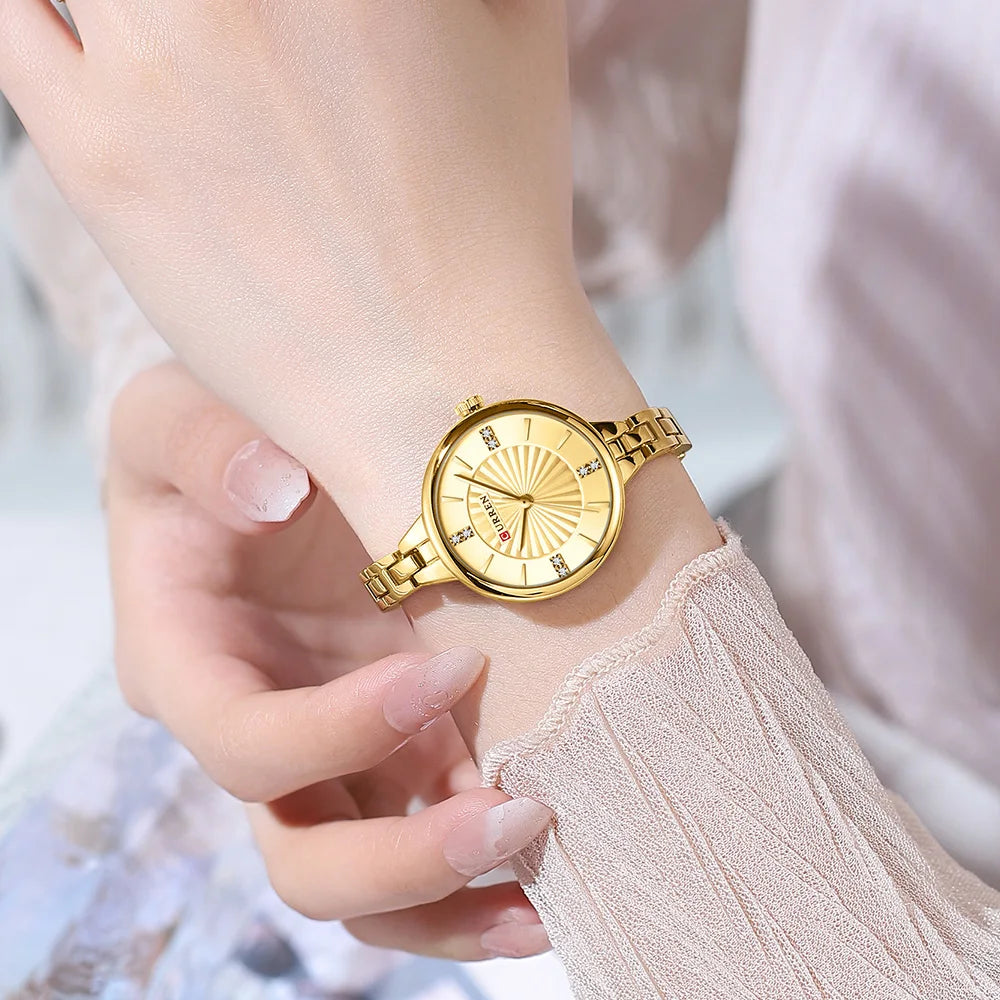 Curren-relógio de quartzo de luxo feminino, relógio pulseira magnética, pulseira esportiva, para mulheres