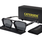 Caterside retro punk óculos de sol masculino quadro quadrado plana superior ponte dupla alta qualidade óculos de sol para mulheres festa festival presentes