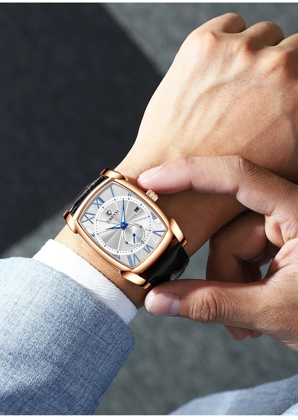 2024 CHENXI 8209 Relógios masculinos pulseira de couro casual luxo quartzo relógios de pulso quadrados à prova d'água